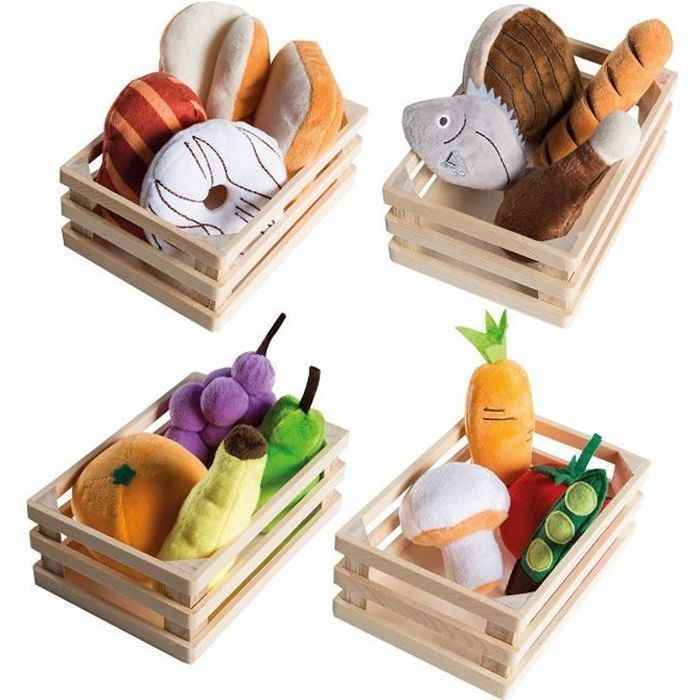 ROBA Jouets Fruits et L?�gumes pour Marchande et Cuisine Enfant + 4 paniers en Bois - Cdiscount 