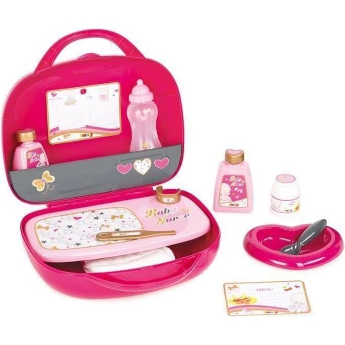 SMOBY Vanity pour poupons -  - Baby Nurse - Rose - 12 accessoires - Pratique pour enfants 