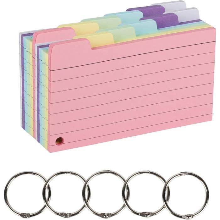 800 Cartes De Révision A7 Lignées - 8 Couleurs, Papier Kraft - Avec 9 Anneaux Métalliques - Pour Fiches, Notes, Listes
