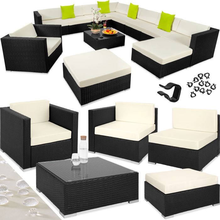 TECTAKE  canap&eacute; de jardin las vegas modulable 10 places - noir 403839