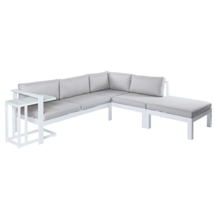 canapé d'angle d'extérieur aluminium blanc/gris - atiheu - l 224 x l 224 x h 66