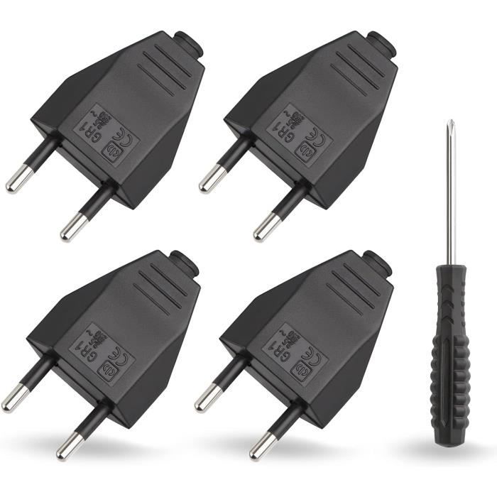 Kit De 4 Fiches électriques Plates Européennes + Tournevis - 2 Mâles Et 2 Femelles, 250V/2.5A, Pour Appareils
