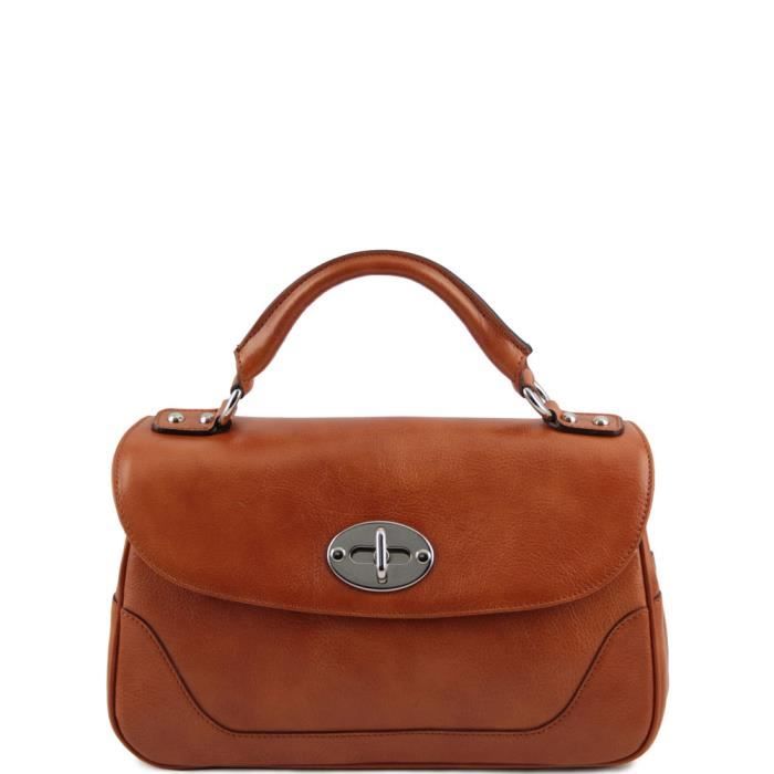 Sac à Main Vintage The Light En Cuir Cognac - Très Bon état, Fermeture Zip, Doublure Synthétique