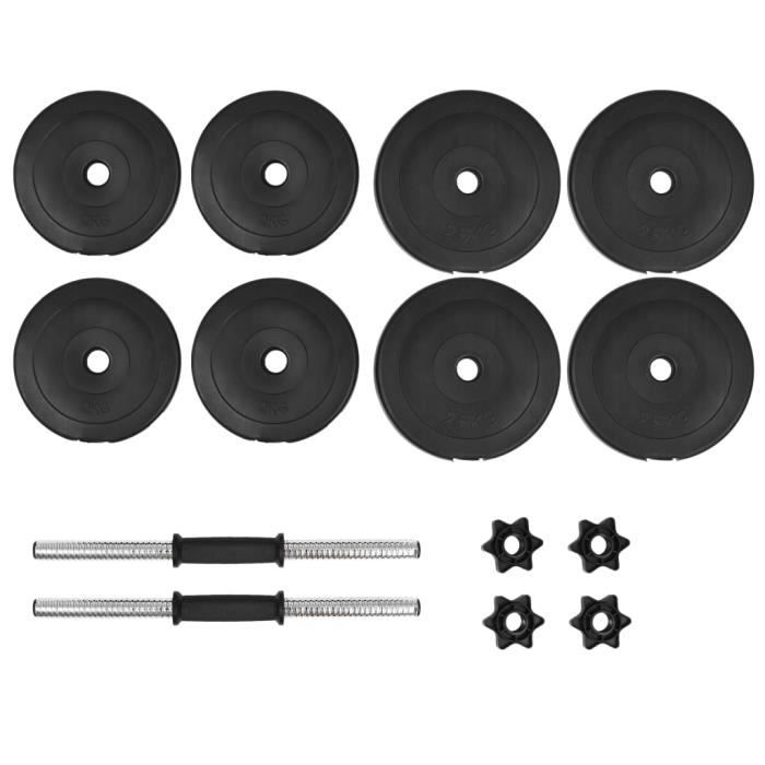 Haltères Réglables 20 Kg HOMCOM - 2 En 1 (court/long) - Disques 2,5 Kg Et 1,25 Kg - Poignée Moletée - Fitness Maison