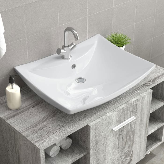 vidaXL Luxueux Vasque Céramique Rectangulaire avec Trop Plein Lave mains 140688