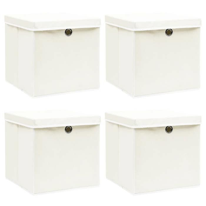 vidaXL Boîtes de rangement avec couvercles 4pcs Blanc 32x32x32cm Tissu