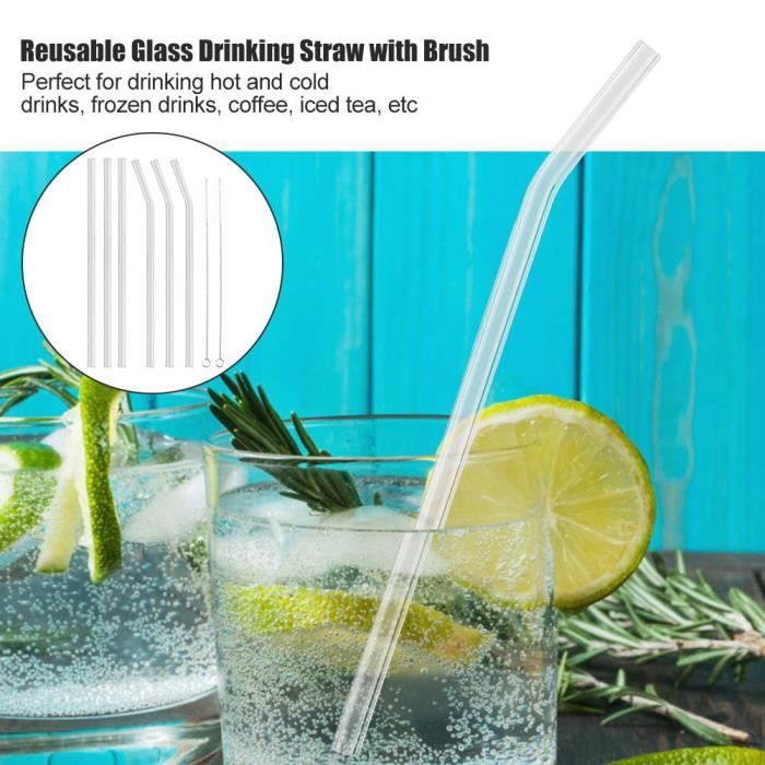 8er-set verre-Pailles réutilisables potable tiges en verre en bleu