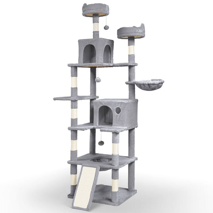 VOUNOT® Arbre à chat géant avec griffoir 2 niches et 3 plateformes - Hauteur 215cm - Arbre à grimper pour chats gris VOUNOT® Arbre à chat géant avec griffoir 2 niches et 3 plateformes - Hauteur 215cm - Arbre à grimper pour chats gris