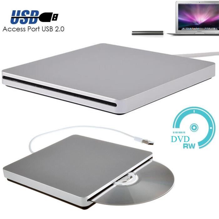 Lecteur DVD RW CD Rom Externe Argent USB Graveur Pour MacBook Air Pro IMac  Mac Win8 Ordinateur Portable - Cdiscount Informatique