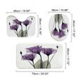 4pcs Kit De Tapis de Bains Toilettes Housse Couvercle Toilette Antidérapant Absorbant Fleurs Violettes Imprimer en Flanelle-1