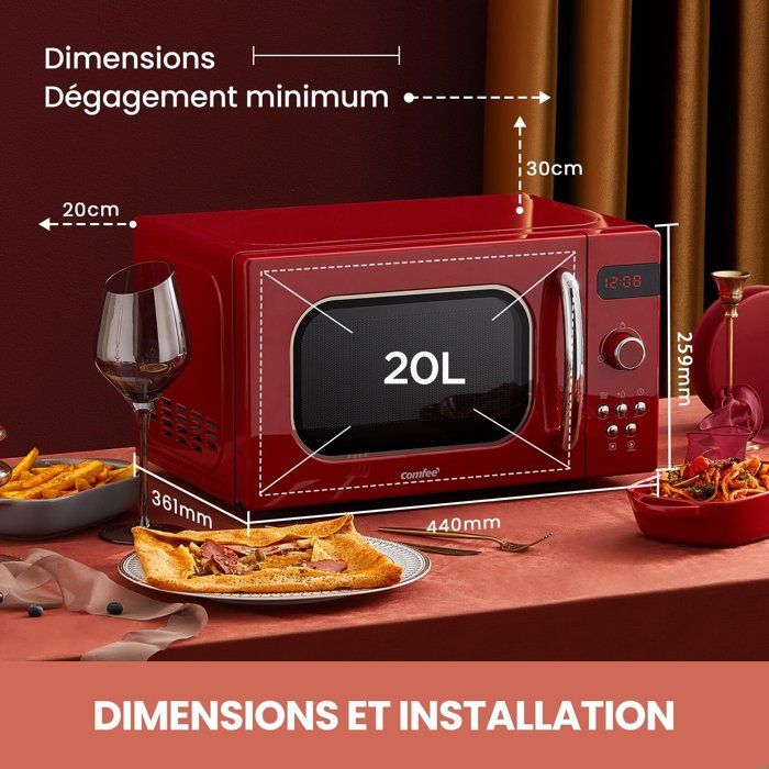 Micro-ondes rétro Schneider SMW20VMP - Rouge - avec 5 niveaux d'énergie Micro-ondes rétro Schneider SMW20VMP - Rouge - avec 5 niveaux d'énergie