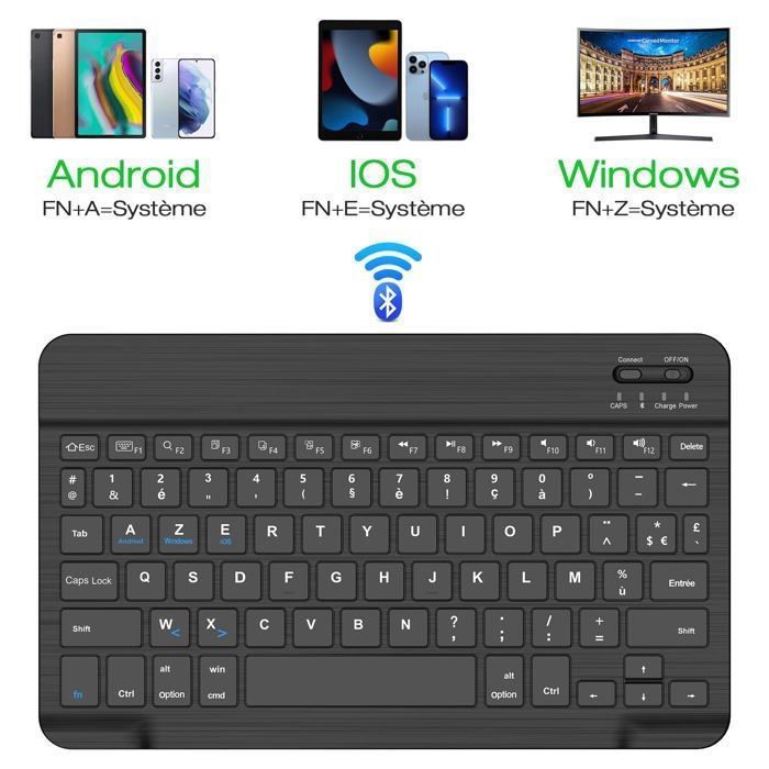 Clavier Bluetooth AZERTY Ultra-fin - Compatible iOS Android Windows - Argent - Français