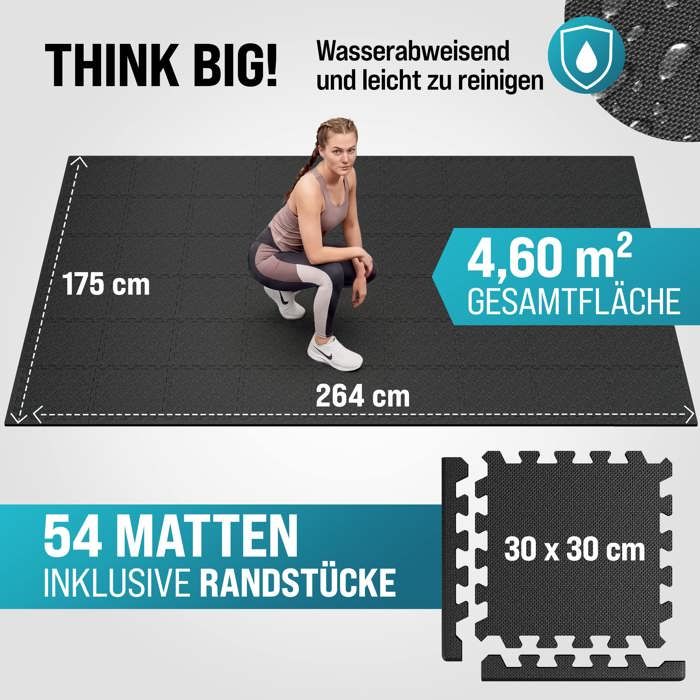 MONZANA Tapis De Sol Noir 31x31 Cm – 18 Dalles En Mousse EVA Pour Protection De Sol, Sport, Piscine, Jeux – Antidérapant Et Hydrofuge