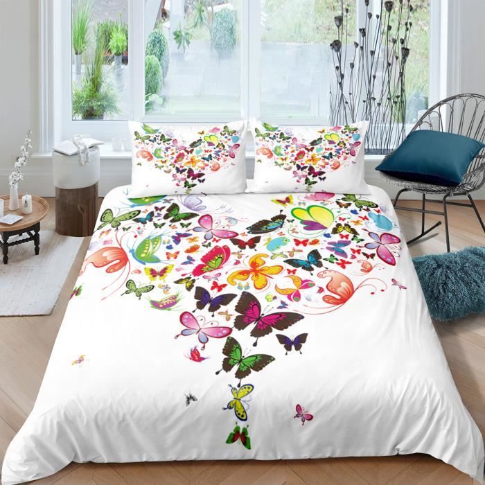Parure de lit Papillons 120x150 cm  Parure de lit JUNIOR sur drap housse,  plaid, housse de couette sur Déco de Héros