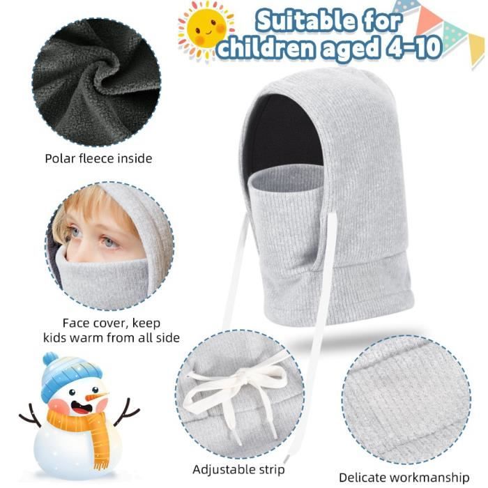 2 Cagoules D’hiver Thermiques Pour Enfants – Cagoule Polaire Coupe-vent Pour Ski Et Jeux De Neige