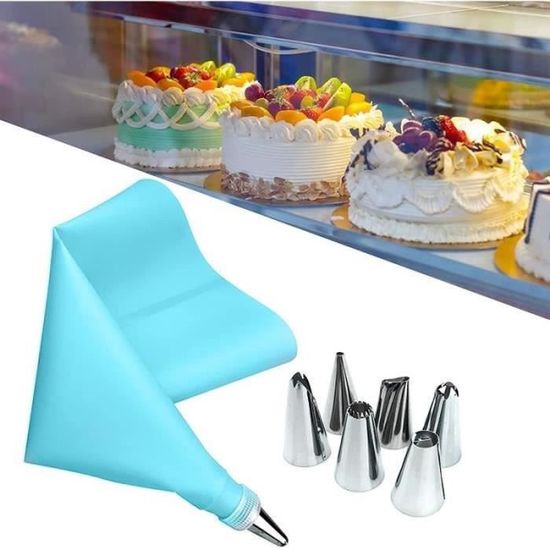 POCHE A DOUILLE - PISTOLET - SERINGUE Kit de 6 douilles de décoration de gâteaux en acier inoxydable 1 poche à douille et 1 coupleur