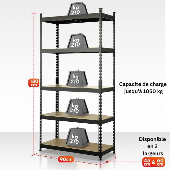 Lot de 4 étagères modulables charges lourdes noire - métal - 5 plateaux - 875 Kg - 180 x 90 x 40cm - rangement garage atelier - Bricolage