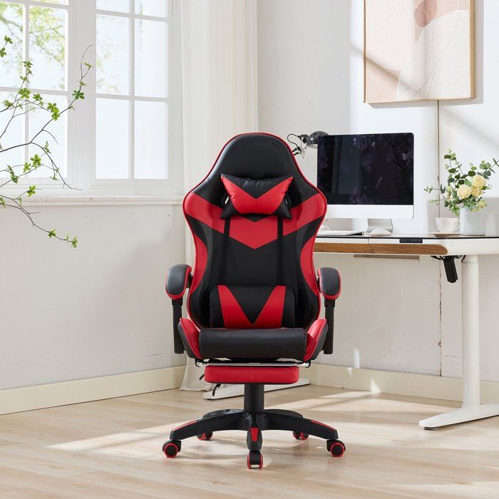 Chaise gaming ergonomique réglable en hauteur avec appui-tête et soutien lombaire, fauteuil bureau pivotant noir/orange | Leroy Merlin