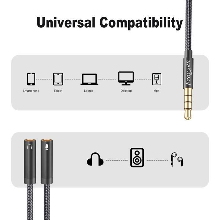 Cable Double Jack Adaptateur Audio et Micro Compatible pour