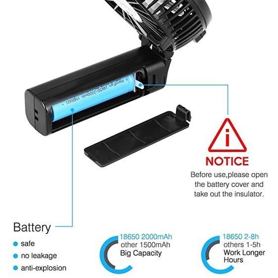 Ventilateur Portable, 4000 MAh, Rechargeable, Petite Turbine Silencieuse, Vitesse Réglable (1 à