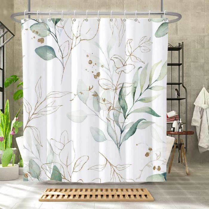 Hnmdmyi Rideau Douche Jardin 180x200cm 3D Fleurs Vertes Roses - Imperméable Lavable