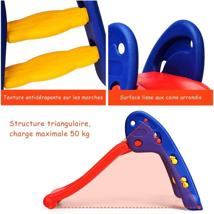 GOPLUS 3-en-1 Toboggan Pliable – Maison Bus, Tunnel Rampant, Volant Simulé – Pour 18 Mois+, Charge 30 Kg – Bleu