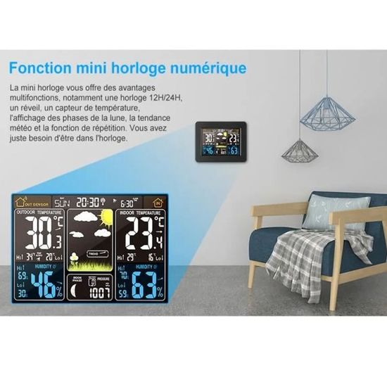 Station Météo Avec Capteur Extérieur - écran LCD Couleur, DCF, Prévisions, Phase Lune