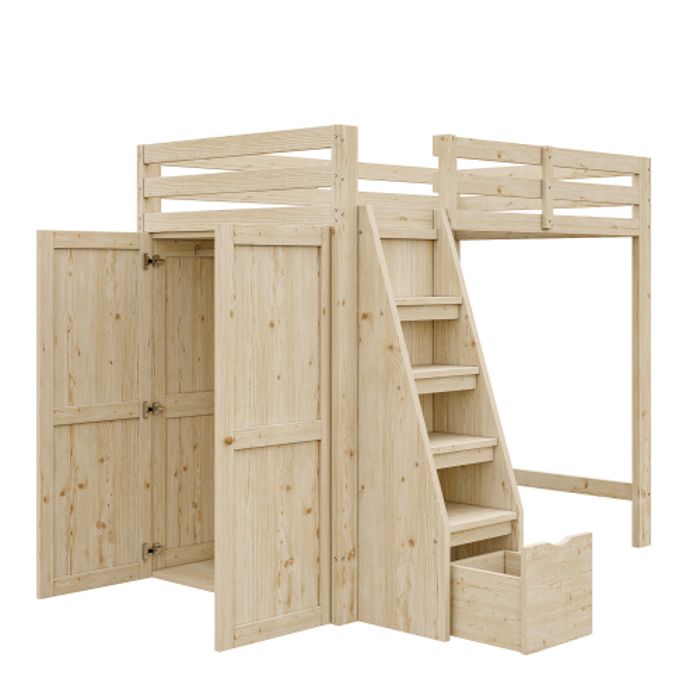 Lit Mezzanine 90 X 200 Cm - Avec 2 Tiroirs - Avec Bureau Et échelle - Blanc+Naturel (matelas Non Inclus