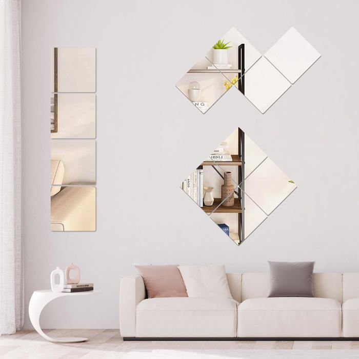 Miroirs Adhésifs Acryliques - Lot De 5 Carrés 20x20 Cm - Flexibles Et Incassables - Pour Décoration Murale