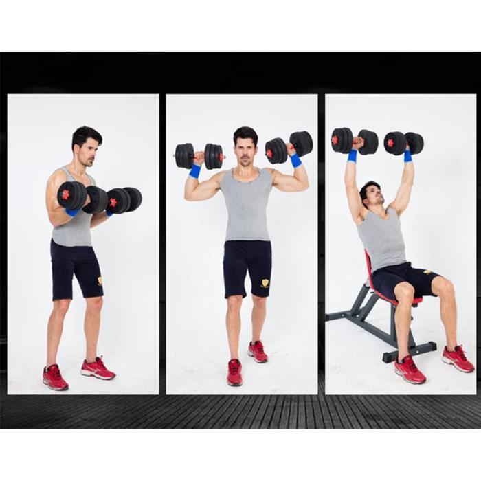 LOT DE 2 HALTERES POIDS REGLABLE 20KG 2 EN 1 KIT DE HALTERES MULTIFONCTION POUR FITNESS A DOMICILE ET MUSCULATION - Sport LOT DE 2 HALTERES POIDS REGLABLE 20KG 2 EN 1 KIT DE HALTERES MULTIFONCTION POUR FITNESS A DOMICILE ET MUSCULATION - Sport