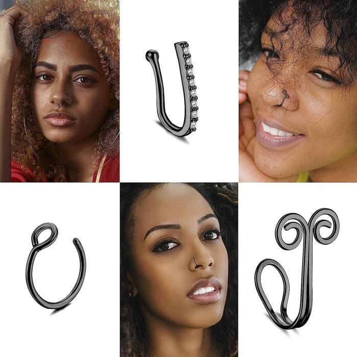 Faux Nez Anneau Stud Faux Septum Faux Nez Anneau Pour Femmes Hommes Nez Cuff Non Piercing Faux Clip Sur Les Anneaux De Nez u581 Noir Achat Vente piercing nez Faux Nez