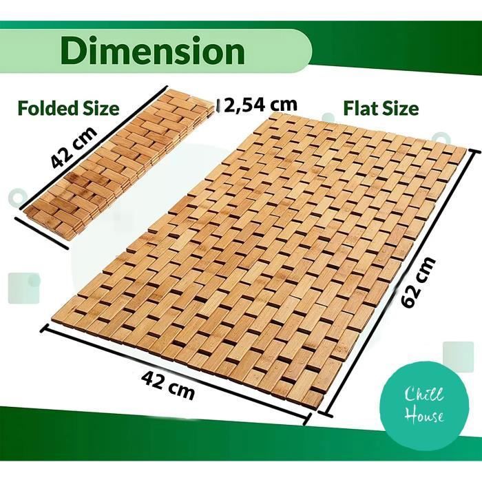 Tapis De Bain En Bambou Naturel SereneLife – Antidérapant, Enroulable, Pour Intérieur/Extérieur