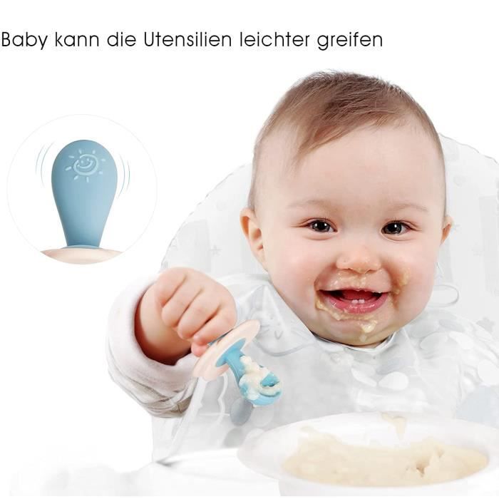 Cuillère en Silicone pour Bébé,2PCS Cuillères Bébé Apprentissage Ustensile D 'apprentissage Adapté à Dentition Première