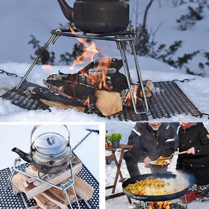 Trépied De Camping En Acier Inoxydable – Support Pour Marmite, Réglable En Hauteur – Poids 117g – Noir