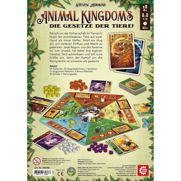 Game Factory 646286 Animal Kingdoms Jeu de societe pour Amis et Famille Jeu de Tactiques pour
