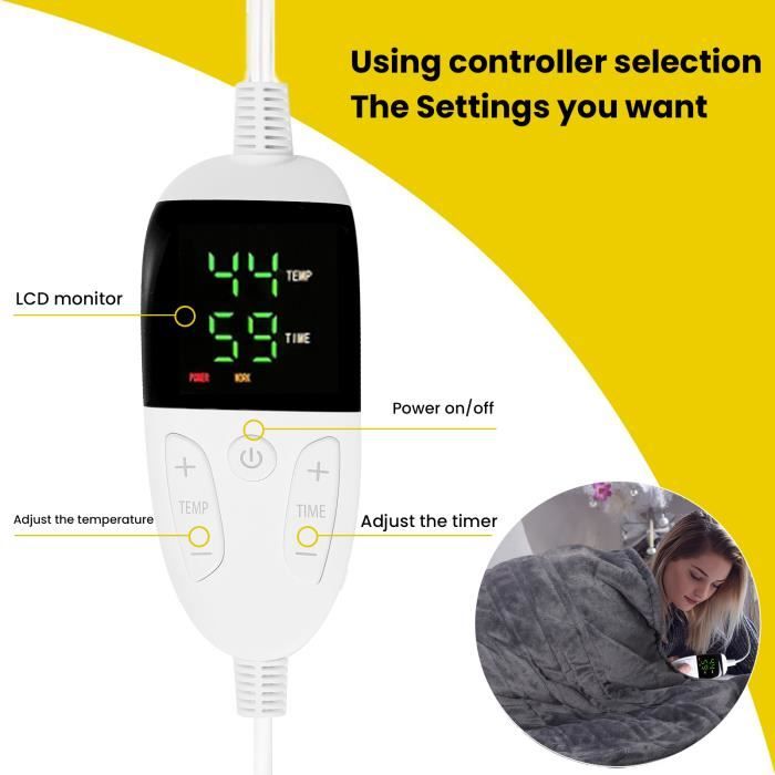 Couverture Chauffante Électrique Thermique pour 2 Personnes, Matelas Double, Réc