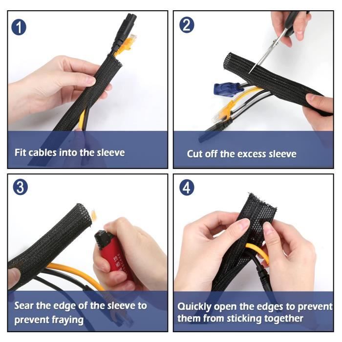 Gaine Câble Tressée 5m Noir - Diamètre 13mm | Protection Anti-feu Et Anti-morsure Pour Câbles