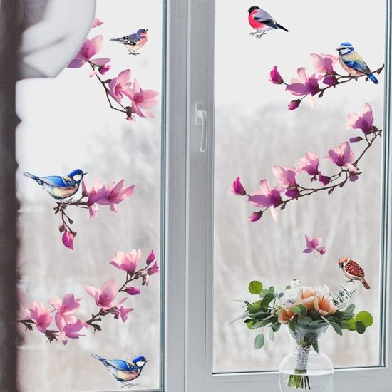 Autocollants Fenêtre Decalmile Fleurs Et Papillons - Déco Anti-Collision, PVC Réutilisable