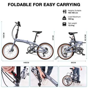 Vélo Pliant Adulte Blanc 20 Pouces - 6 Vitesses - Parfait Pour La Ville Et Le Camping - Poids Max 90kg