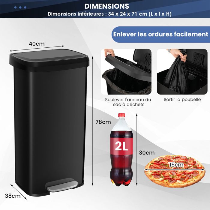 COSTWAY Poubelle Cuisine 68 Litres En Acier Inox, Poubelle Rectangulaire Pédale Amortisseur