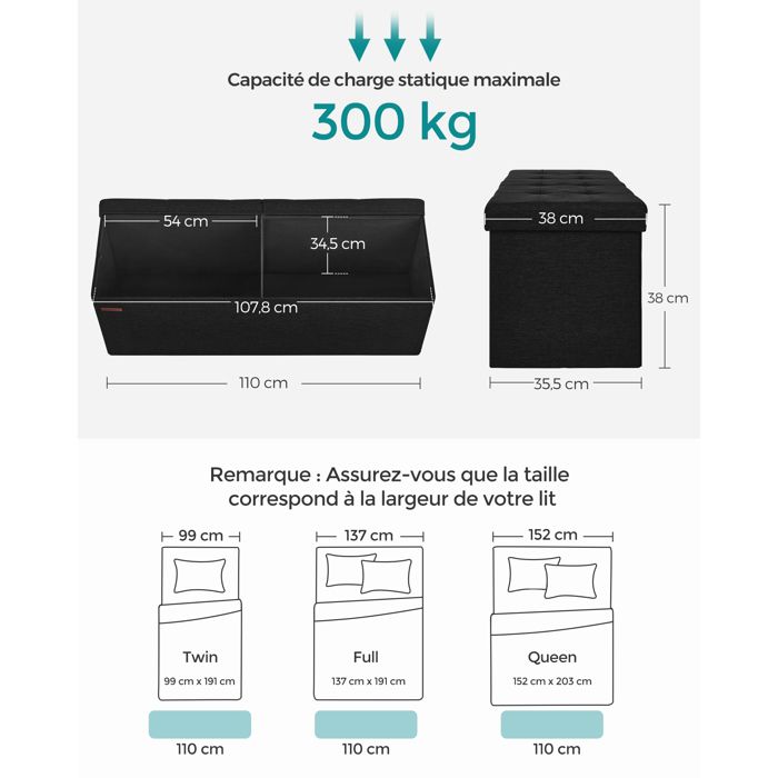 Banc de rangement pliable en tissu Kube - Gris anthracite - L 76 x P Banc de rangement pliable en tissu Kube - Gris anthracite - L 76 x P