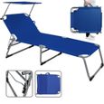 Chaise longue pliable Hawaii Bleu transat avec pare-soleil bain de soleil pour plage jardin camping transport-0