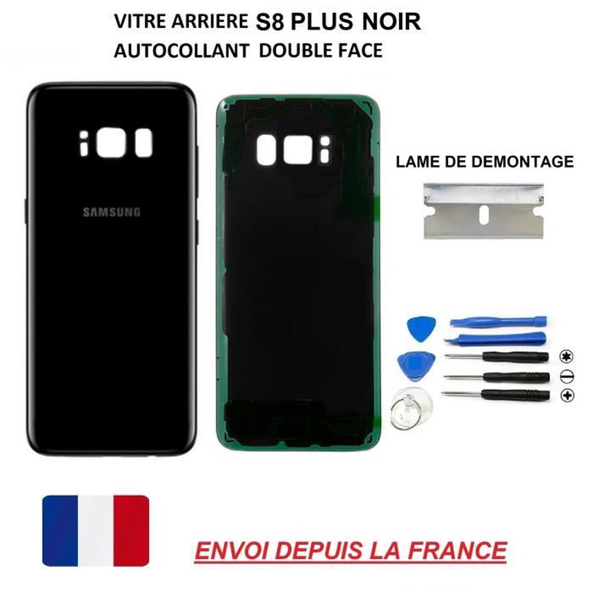 Noir Adhesif Inclus Vitre Arriere Samsung Galaxy S 8 Plus