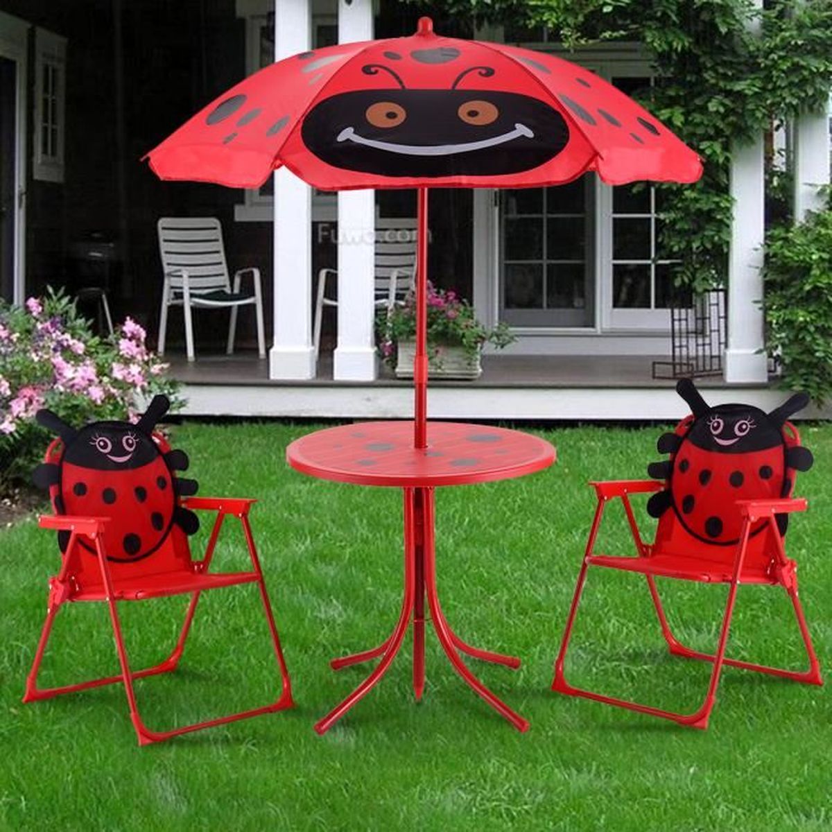 salon jardin table de sélection 2x chaise siège enfant groupe parasol 4tlg