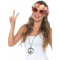 Kit accessoires hippie femme - Couronne de fleurs, lunettes, collier et boucles d'oreilles Peace and Love