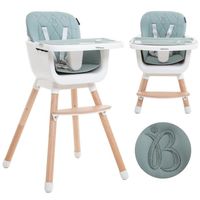 BEBELISSIMO  - Chaise Haute bébé - Évolutive - Réglable - en Bois - 2 en 1 – 6 mois jusqu’à 5 ans - vert