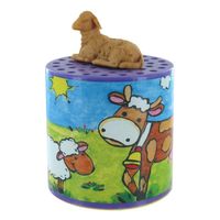 Boîte à meuh ou boîte à mouton pour entendre le cri mécanique (bêêê) d'un mouton avec mouton en résine sur la boîte.