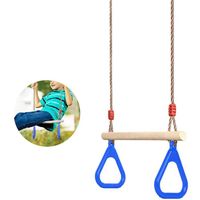 Qqmora Anneaux de gymnastique pour balançoire trapèze en bois Swing Outdoor Children 120 kg Capacité de jeux accessoire bleu