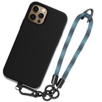 Coque pour iPhone 12 Pro Max, Noir Anti-Rayures avec Dragonne Détachable Bleue