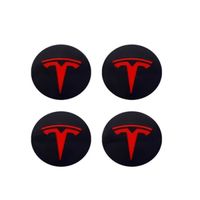 FLY19849-4pcs Logo Tesla Model S Model X Model 3 56mm Centre De Roue Cache Moyeu Jante Emblème Noir Rouge jantes Insigne